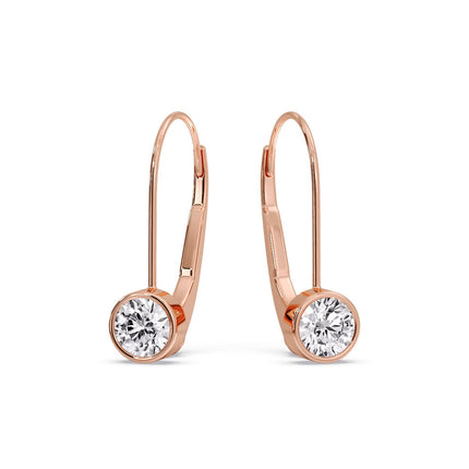 Lever Back Bezel Set Round Diamond Earrings