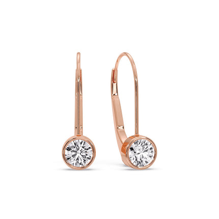 Lever Back Bezel Set Round Diamond Earrings