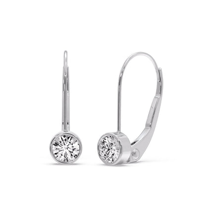 Lever Back Bezel Set Round Diamond Earrings
