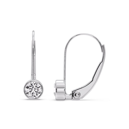 Lever Back Bezel Set Round Diamond Earrings