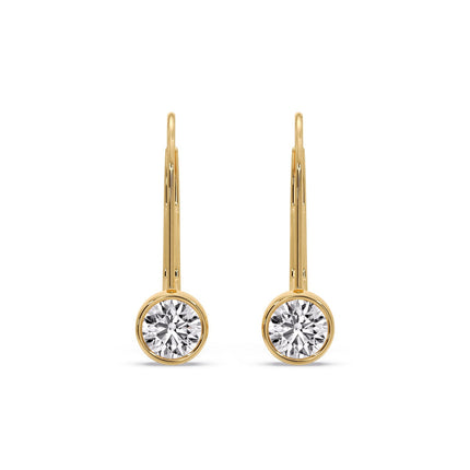 Lever Back Bezel Set Round Diamond Earrings