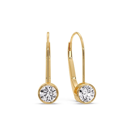 Lever Back Bezel Set Round Diamond Earrings