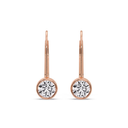 Lever Back Bezel Set Round Diamond Earrings