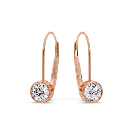 Lever Back Bezel Set Round Diamond Earrings