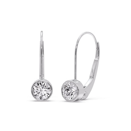 Lever Back Bezel Set Round Diamond Earrings