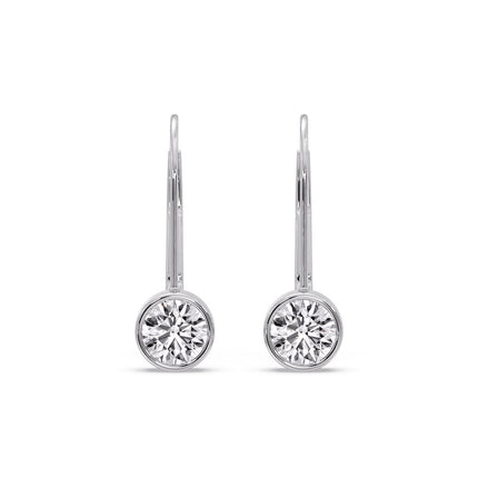 Lever Back Bezel Set Round Diamond Earrings