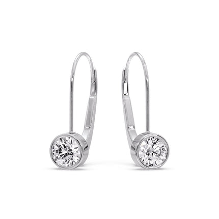 Lever Back Bezel Set Round Diamond Earrings