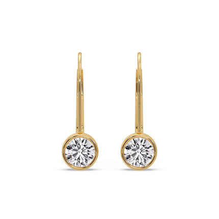 Lever Back Bezel Set Round Diamond Earrings
