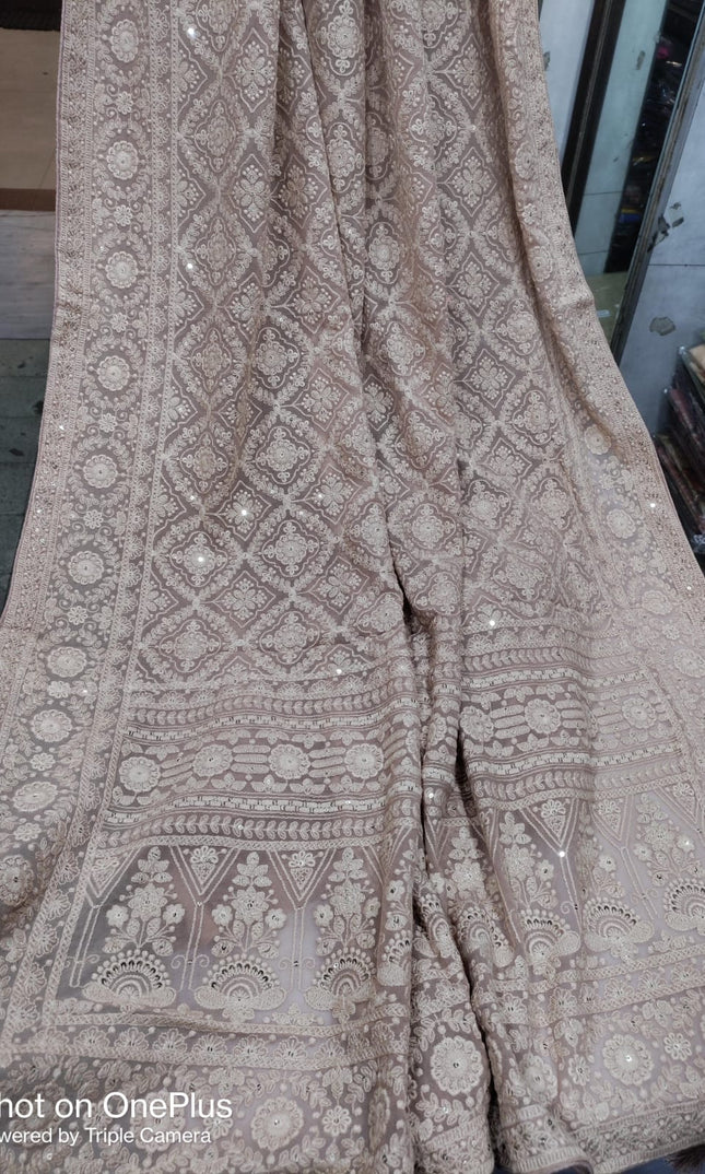 Beautiful Pure Georgette Chikankari Dyeable Saree