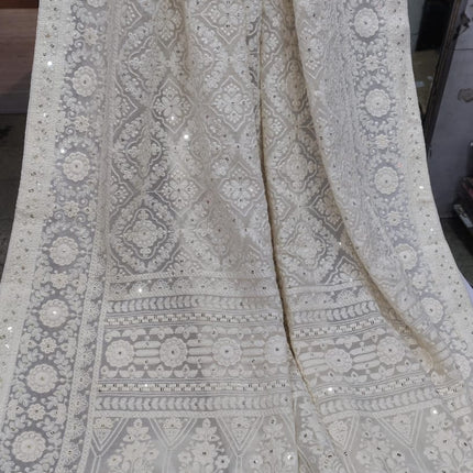 Beautiful Pure Georgette Chikankari Dyeable Saree