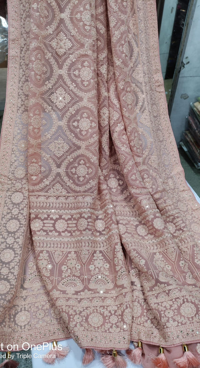 Beautiful Pure Georgette Chikankari Dyeable Saree