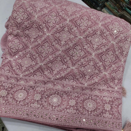 Beautiful Pure Georgette Chikankari Dyeable Saree