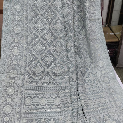 Beautiful Pure Georgette Chikankari Dyeable Saree