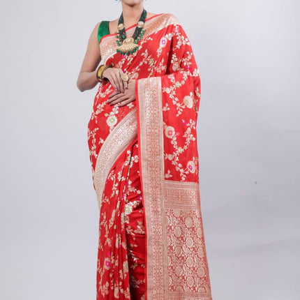 Banarasi Handloom Khaddi Georgette Silk Saree With Real Water Zari Weaving Work