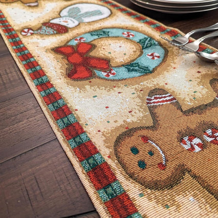 DaDa Bedding Gingerbread Snowman Holiday Woven Tapestry Dining Table Runner (12917)