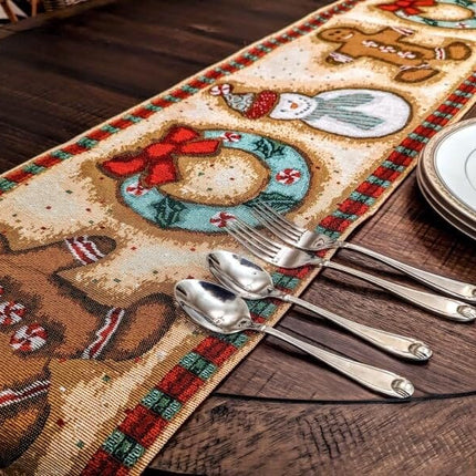 DaDa Bedding Gingerbread Snowman Holiday Woven Tapestry Dining Table Runner (12917)