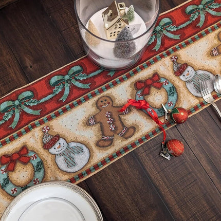 DaDa Bedding Gingerbread Snowman Holiday Woven Tapestry Dining Table Runner (12917)