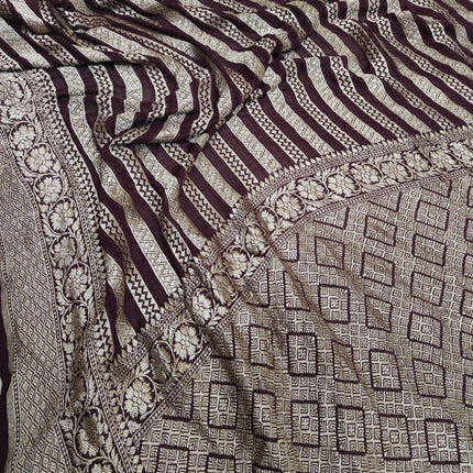 Beautiful Banarasi Lahariya Stripe Designer Khaddi Chiffon Saree