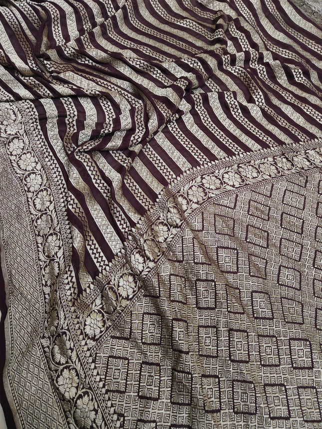 Beautiful Banarasi Lahariya Stripe Designer Khaddi Chiffon Saree