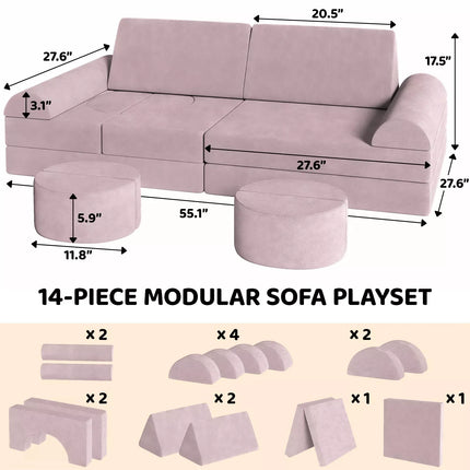 Modular Kids Play Couch – 14-Piece Convertible Sectional Sofa & Fortplay Set for Toddlers and Families