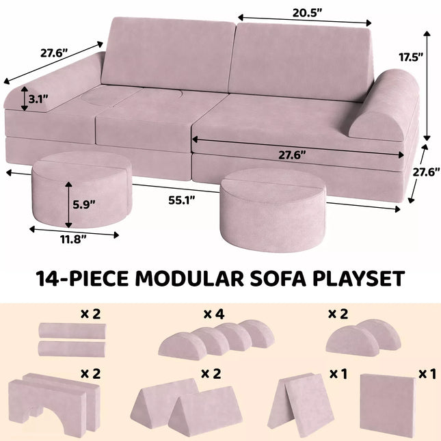 Modular Kids Play Couch – 14-Piece Convertible Sectional Sofa & Fortplay Set for Toddlers and Families