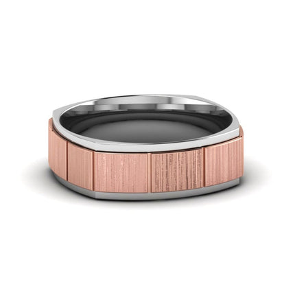 2 Tone Gold Texture Square Band Ring