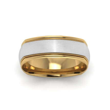 Two Tone Milgrain Square Mens Band Ring