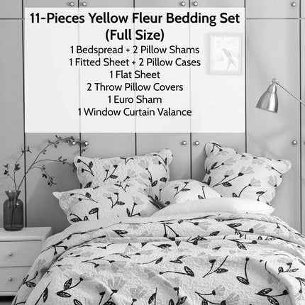 DaDa Bed in a Bag Bundle Set - Yellow Fleur Botanical Ivory Tan Floral Bedding Set (18112)