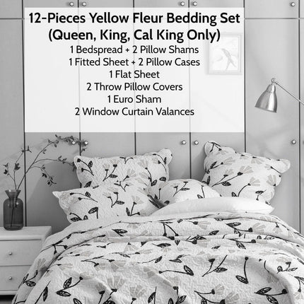 DaDa Bed in a Bag Bundle Set - Yellow Fleur Botanical Ivory Tan Floral Bedding Set (18112)