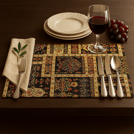 DaDalogy Bedding Set of 4-Pieces Dark Noir Mughal Floral Botanical Vintage Fleur Tapestry Placemats 13” x 19” (18197)