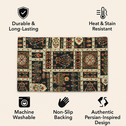 DaDalogy Bedding Set of 4-Pieces Dark Noir Mughal Floral Botanical Vintage Fleur Tapestry Placemats 13” x 19” (18197)