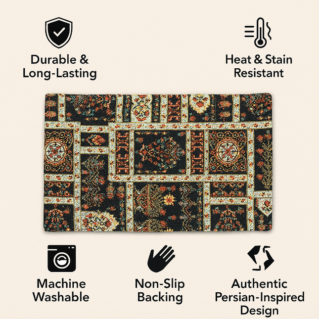 DaDalogy Bedding Set of 4-Pieces Dark Noir Mughal Floral Botanical Vintage Fleur Tapestry Placemats 13” x 19” (18197)