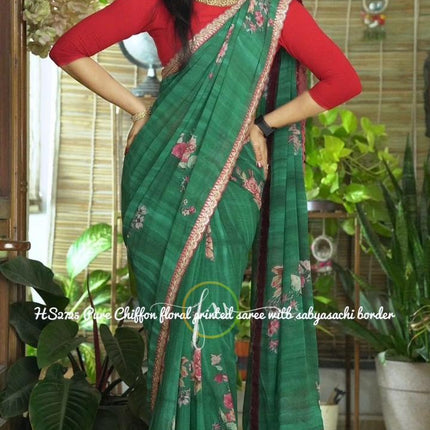 Elegant Floral Print Chiffon Saree