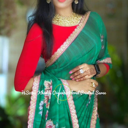 Elegant Floral Print Chiffon Saree