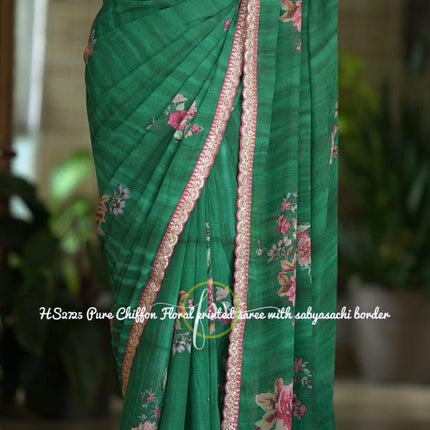 Elegant Floral Print Chiffon Saree