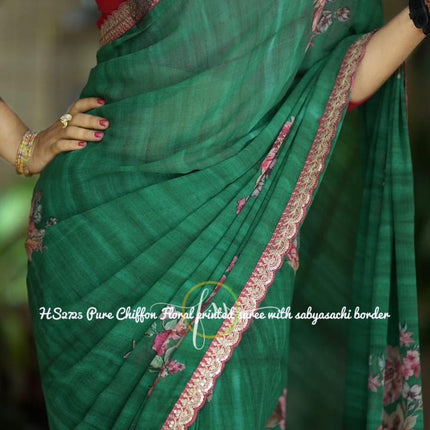 Elegant Floral Print Chiffon Saree