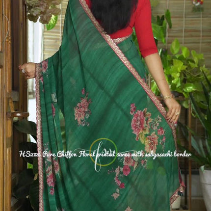 Elegant Floral Print Chiffon Saree