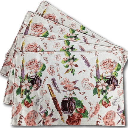 DaDa Bedding Set of 4-Pieces Sweet Love Notes Pink Floral Tapestry Dining Table Placemats 13” x 19”