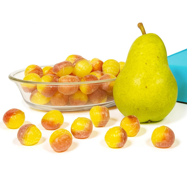 Andy Anand Chocolatier Sugar Free Pear Drops, Hard Candy Boiled in Copper Kettle for that unique taste, Flown from Europe 25 Pieces - Sugar & Aspartame Free - Naturally Flavored & Sweetened - Non-GMO, Gluten Free, Keto & Diabetic Friendly