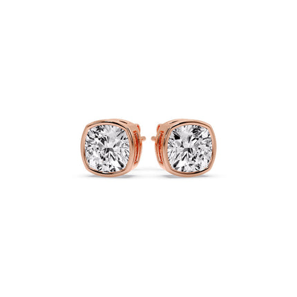 Bezel Set Cushion Diamond Stud Earrings