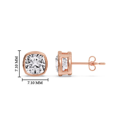 Bezel Set Cushion Diamond Stud Earrings