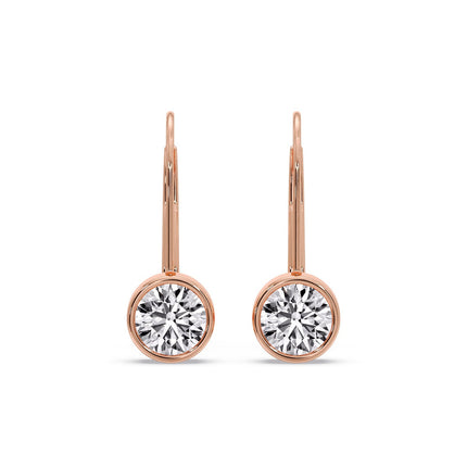 Lever Back Bezel Set Round Diamond Earrings