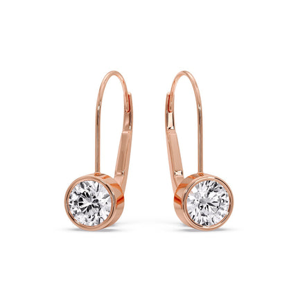 Lever Back Bezel Set Round Diamond Earrings