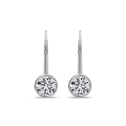 Lever Back Bezel Set Round Diamond Earrings