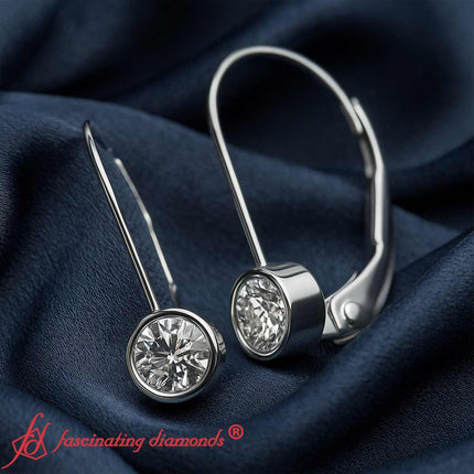 Lever Back Bezel Set Round Diamond Earrings