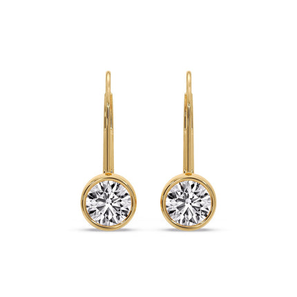 Lever Back Bezel Set Round Diamond Earrings