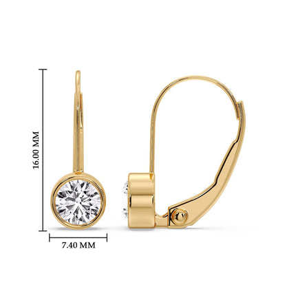 Lever Back Bezel Set Round Diamond Earrings