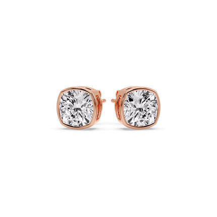 Bezel Set Cushion Diamond Stud Earrings