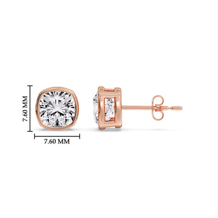 Bezel Set Cushion Diamond Stud Earrings
