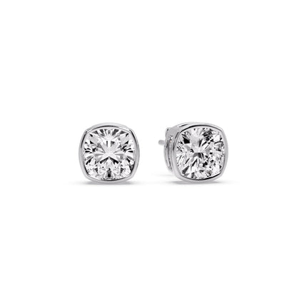 Bezel Set Cushion Diamond Stud Earrings